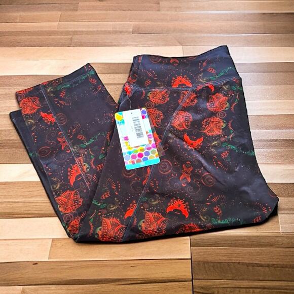 LuLaRoe Womens Leggings Sz L Jade Athletic Capris Activewear Black‎ Orange NEW - Picture 1 of 6